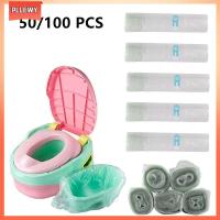 PLLEWY 50Pcs ดูแลสุขภาพ Polythene ความหนาแน่นสูง การฝึกอบรม ถุงใส่ที่นั่งชักโครก Travel Potty Liners แบบใช้แล้วทิ้ง พลาสติก