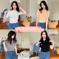 DD​ SHOPพร้อมส่ง 70108 เสื้อไหมพรมคอปก แขนสั้นเรียบๆแต่งด้วยกระดุมลายดอกไม้เก๋ๆไม่ซ้ำใคร