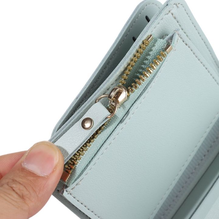 ผู้หญิงกระเป๋าสตางค์สีดำ-สีฟ้าสีชมพูสั้นหญิงกระเป๋าแฟชั่นผู้ถือบัตรเครดิตกระเป๋าสตางค์กรณีหนัง-pu-กระเป๋าเงินเหรียญใหม่บัตรเงินกระเป๋า