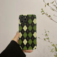 เคสโทรศัพท์มือถือ Apple iPhone 14/13/12/11/X/x/xr ลายเพชรสีเขียวย้อนยุคเคสโทรศัพท์มือถือ14 Plus เคสโทรศัพท์มือถือซิลิโคน12 Pro Max เคสนิ่มหนัง13 Mini ที่ล้อมรอบป้องกันการตกอย่างสมบูรณ์