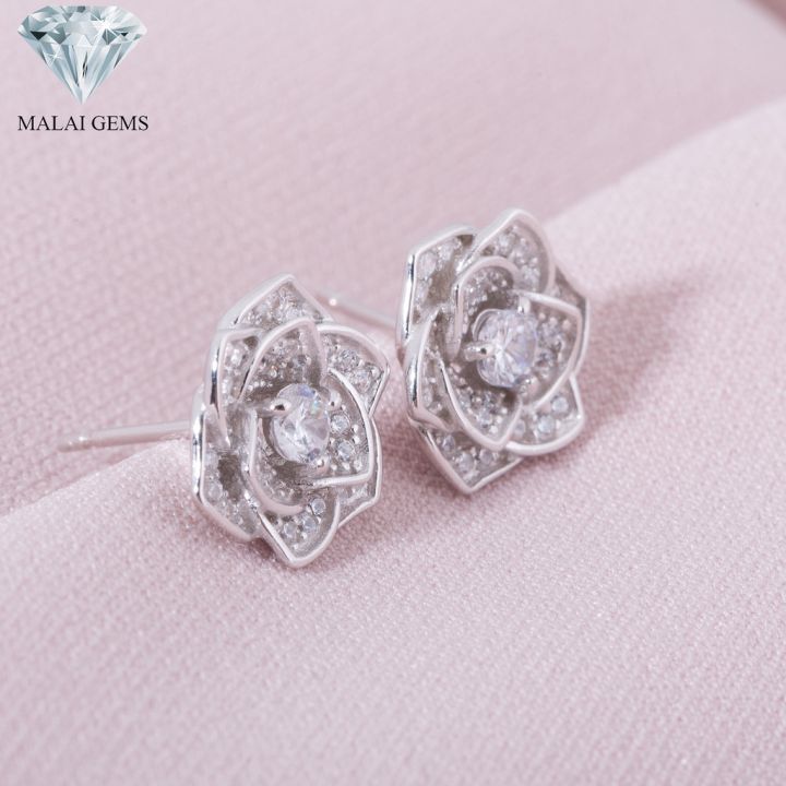 malai-gems-ต่างหูเพชร-เงินแท้-silver-925-เพชรสวิส-cz-เคลือบทองคำขาว-รุ่น-225-e13487-แถมกล่อง-ต่างหูcz-ต่างหูเงินแท้