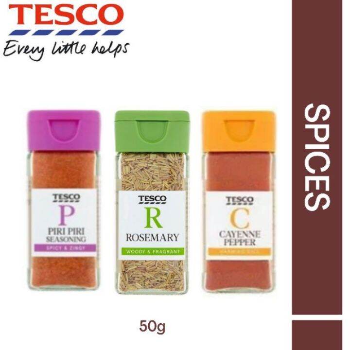 O ☜TESCO SPICES DRIED ROSEMARY GROUND CAYENNE PEPPER PIRI PIRI CAJUN