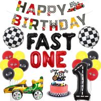 JOYMEMO Fast One Race Car 1st First Birthday Party Decoration For Boys Let S Go Racing Birthday Decors Race Car Balloon Garland Kit Red Yellow Happy Birthday Banner Fast One Cake Topper Checkered Flag Balloon