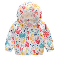 Kids Unisex Sun Protection Clothing Coat With Hooded Zipper Cute Cartoon Print UV Protection Quick Dry Thin Jacket 2-7years