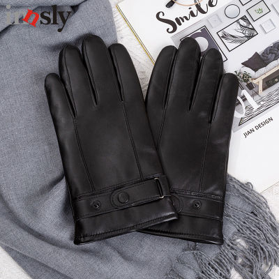 Winter Synthetic Leather Gloves for Men Touch Screen Windproof Keep Warm Driving Guantes Male Autumn Business Black Gloves