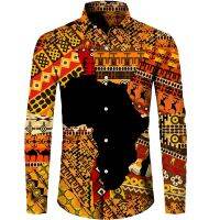 Mens Fashion Africa Native Print Long Sleeved Button Up Shirt Tops Summer Harajuku Ethnic Culture African Clothing Plus Size 4X