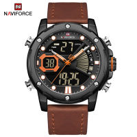 NAVIFORCE Watch for Men Casual Waterproof Wristwatch Multifunction Digital Display Watches Leather Strap Luminous Dial