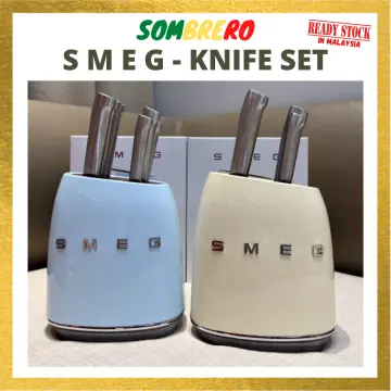 Stock in Malaysia] SMEG knife set kitchen household antique stainless steel  kitchen knife slicer knife set cream white 7 piece set Smag Vintage  Stainless Steel Kitchen Knife Home Kitchen Knife