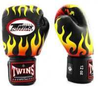 Twins special Boxing Gloves Fancy FBGVL3-7 Black fire (14 oz.) Muay Thai Sparring MMA K1 นวมซ้อมชกทวินส์ สเปเชี่ยล สีดำ ลายไฟ แฟนซี หนังแท้ 100%