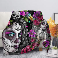 TOADDMOS Skull Day of the Dead Purpe Gothic Style Girls Thin Throw Blanket for BedroomSofa Warm Fleece Blanket for Adult Women