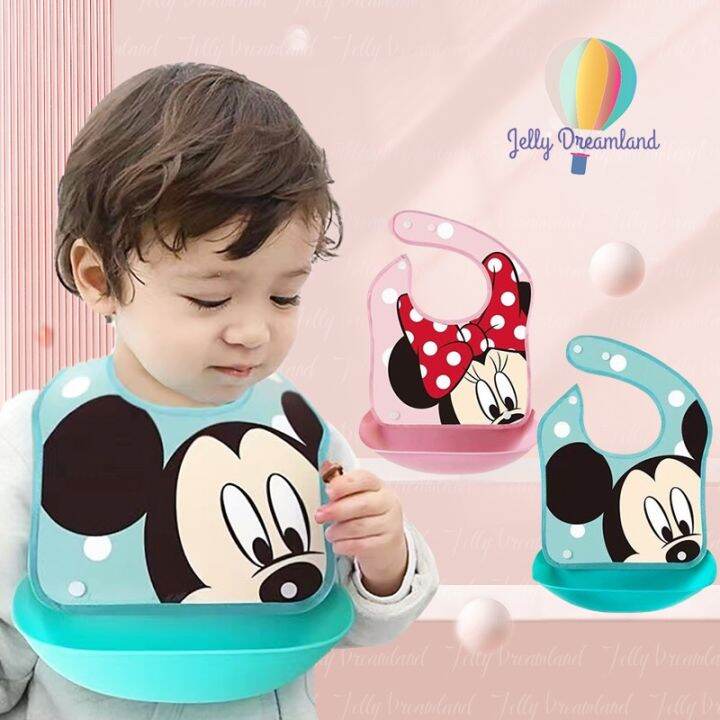 Disney Mickey Mouse Minnie Baby Silicone Bibs Adjustable Waterproof ...