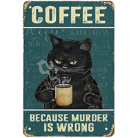 Wanghuilishop Cat Coffee Vintage Kitchen ป้ายตกแต่งผนังเพราะ Murder ผิดตลกป้าย Retro Wall Art Decor 30x20cm