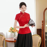 4สีผู้หญิงฤดูร้อนใหม่ Cheongsam Top ปรับปรุง Cheongsam เสื้อสไตล์จีนเสื้อแขนสั้น Tang ชุดกระโปรง