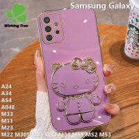 สำหรับ Samsung Galaxy A24 A34 A54 A04E M33 M11 M23 M22 M30S M31 M32 M33 M51 M52 M53แฟชั่นน่ารักเคสชุบโครเมี่ยมเฮลคิตตี้เคสโทรศัพท์ตุ๊กตากระจกแต่งหน้าเคส