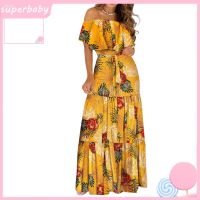 COD DSTGRTYTRUYUY Superbaby Sundress Beach Dress Tropical Flower Print Sexy Long Dress Ruffle Trim Ladies Clothing