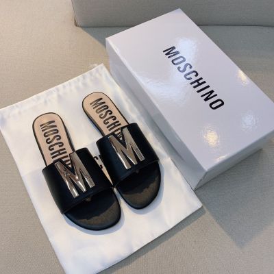 TOP☆Moschino2022 Moschinoˉflat bottom dragging early spring new new big Logo sandals and slippers large size womens shoes