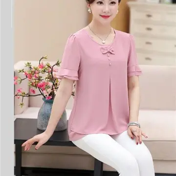 BTB.WO middle aged woman blouse casual Short sleeve shirt clothes for old  woman mother plus size middle age mother shirt 35-55 years old