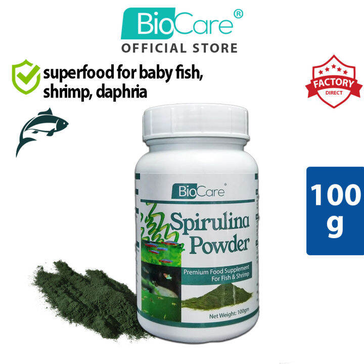 100g Biocare spirulina powder bottle for baby fish, betta fry, guppy