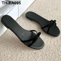 ◈❂ 2022 new velvet bow flat sandals and slippers womens fashion all-match simple word belt fairy women