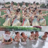 Childrens Hanfu performance clothing national style classical dance gauze skirt has a girl peach blossom laugh Xiaocheng ballad flower god rouge makeup