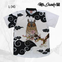 ? ส่งฟรี?เสื้อเชิ้ตแขนสั้น งานต่อลาย Mr-Junko  ผ้าซาตินนิ่มใส่สบายไม่ร้อน L-340