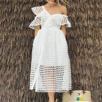 ■ VAZN 2022 Women Fashion High Street Style Long Dress Short Sleeve One Shoulder Dress Pure Color Lady Mid Long Dress