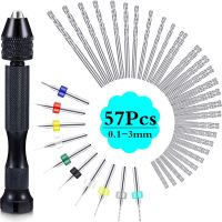 57Pcs Alloy Steel Hand Drill Bit Set with Pin Vise Hand Drill Micro Twist Drill Bits for DIY Carving Woodworking Jewelry Making