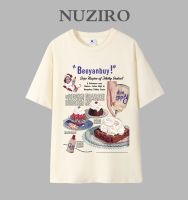 NUZIRO เสื้อยืดคู่รักแขนสั้นพิมพ์ลายไฮเอนด์สำหรับผู้หญิงบริสุทธิ์ผ้าฝ้ายหลวมเกาหลี