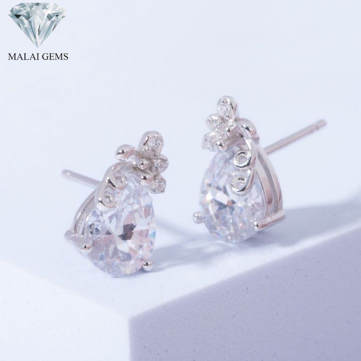 malai-gems-ต่างหูเพชร-เงินแท้-silver-925-เพชรสวิส-cz-เคลือบทองคำขาว-รุ่น-155-e016-112-แถมกล่อง-ต่างหูcz-ต่างหูเงินแท้