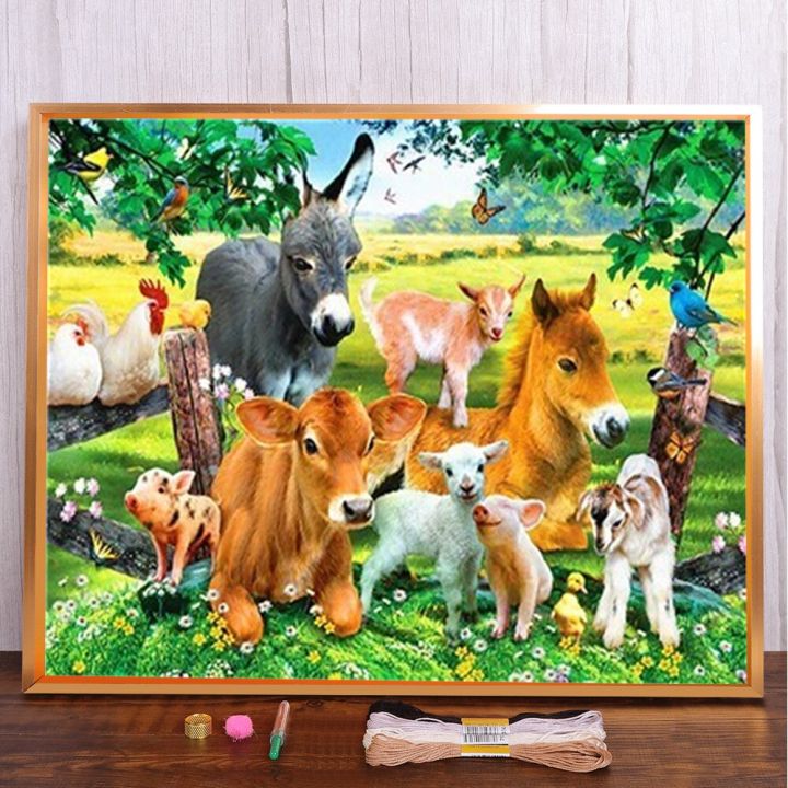 farm-animals-printed-canvas-11ct-cross-stitch-patterns-embroidery-sewing-handiwork-painting-craft-home-decor-for-adults-needle-needlework