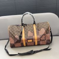 กระเป๋า TOP.1LV Keepall50 Nigo แบบดั้งเดิมกระเป๋าถือขนาดใหญ่กระเป๋าเดินทางแบบเย็บต่อกันผู้ชายแฟชั่นและผู้หญิงที่ต้องมีกระเป๋าสนามบินกระเป๋าสะพายข้าง