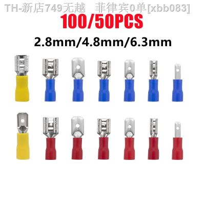 【CW】☒™  100/50pcs Male/Female Spade Terminals 2.8mm 4.8mm 6.3mm Insulated Wire Cold Press Electrical Wiring Cable Plug