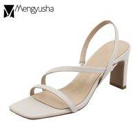 HOT★Elegant Ladies Cross แคบรองเท้าฤดูร้อนชุดรองเท้าส้นสูง Chunky ผู้หญิง Slingback Wedges รองเท้าแตะเจ้าสาวรองเท้า