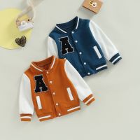 Kids Boy Girl Baseball Jackets Toddler Letter Pattern Contrast Color Long Sleeve Buttons Front Coat Autumn Winter Outerwear 1-5T