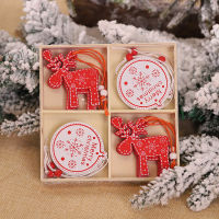 12Pcslot Wooden Christmas Ornament 2022 New Year Christmas Decorations for Home Xmas Tree Hang Elk Snowman Pendant Kids Gift