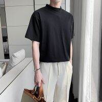 Cotton Plain T-shirt Men Korean Version Of The Simple Half-high Neck Couples Suit Men And Women Can Wear Basic Summer Round Neck Trend Short-sleeved T-shirt Mens Top