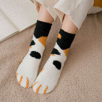 6 Pairs Womens Socks Cats Paw Stripe 3d Socks Cute Warm Winter Thick Girls Cartoon Animal Fingers Sock TigerCat Foot Sox