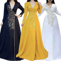 HAND-made beading เพชรตะวันออกกลางชุดราตรี V คอผู้หญิงมุสลิม abayas ดูไบ PARTY Maxi dreses ชุด vestidos