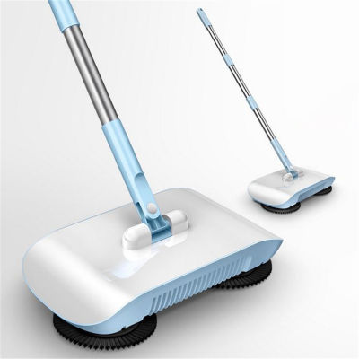 Hand Push Sweeping Mop Dual Wheels Brush Sweeper Push Drag Dust Collector Vacuum Cleaner Adjsutable Rod Length Cleaning Tool