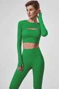 OLABEN Áo crop ngoài tay dài  không bra  Envy cut out long sleeve crop top