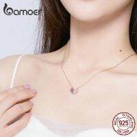 BAMOER สร้อยคอรูปหัวใจสำหรับผู้หญิงเงิน 925 โซ่สั้นกุหลาบสีทอง SCN330