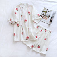 Japanese kimono summer new style ladies short-sleeved shorts pajamas two-piece peach cotton crepe home service pajama set