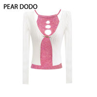 PEAR DODO คาร์ดิแกนถักแขนยาวคอวี/เสื้อกั๊กเว้าเกาหลีสำหรับผู้หญิง (สั่งแยกต่างหาก)