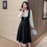 (COD)French r square collar show thin minority dress womens fake two pieces of design temperament long skirt