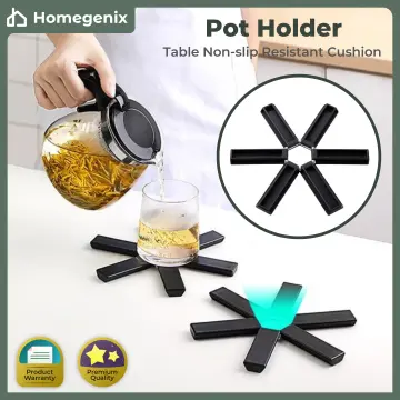 1pc Foldable Insulation Pad, Black Pot Holder, For Kitchen