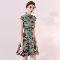 【CW】Cheongsam Dress 2022 New Summer Small Fragrance Style Improved Version Girl Daily Short Style Thin Chinese Style Qipao for Women