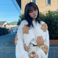 Korean Loose Sweater Women Cartoons Cute Bear Kawaii Pullovers Japanese Knitting Jumpers Female Winter Long Sleeve Soft Tops