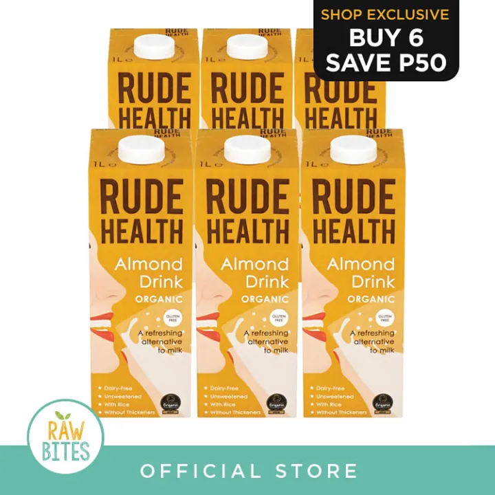 Rude Health Almond Milk (6 x1L), Dairyfree, Glutenfree, Unsweetened