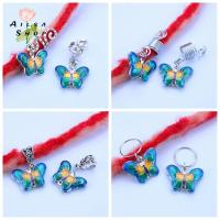 AILSA 2pcs/set โลหะผสมอัลลอยด์ แหวนถักผมผีเสื้อ Cloisonne สีฟ้าสีฟ้า ลูกปัดถักผม ดีไอวาย วินเทจ ลูกปัดเดรดล็อค ผู้หญิง/เด็กผู้หญิง/เด็ก