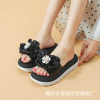 COD 2023 new high-heeled slippers women wear summer thick-soled home-style pvc bathroom non-slip sponge cake sandals and slippers.